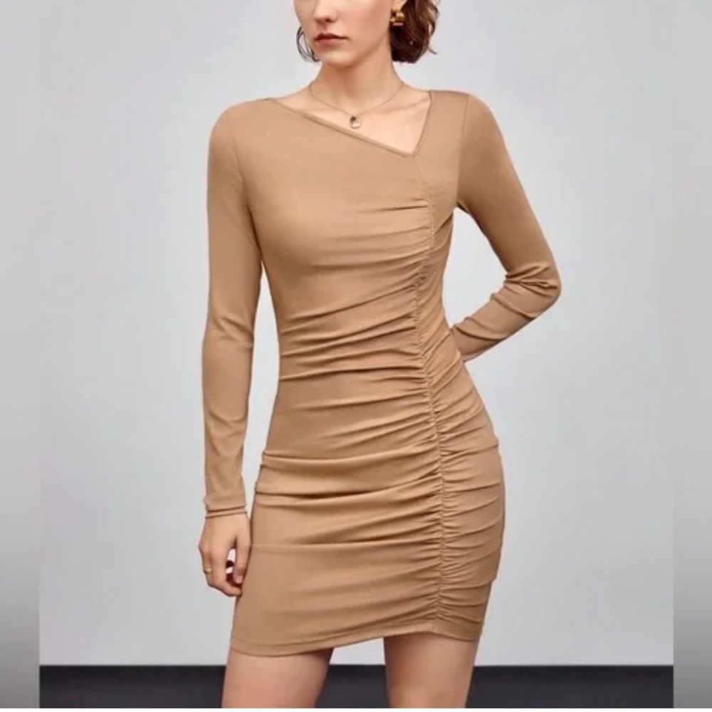 New Ruched Asymmetrical Bodycon Dress Sz M
